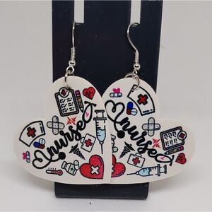 Nurse earrings dangle faux leather teardrop hearts new d88